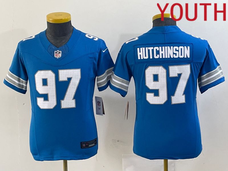 Youth Detroit Lions 97 Hutchinson Blue Three generations 2024 Nike Vapor F.U.S.E. Limited NFL Jersey